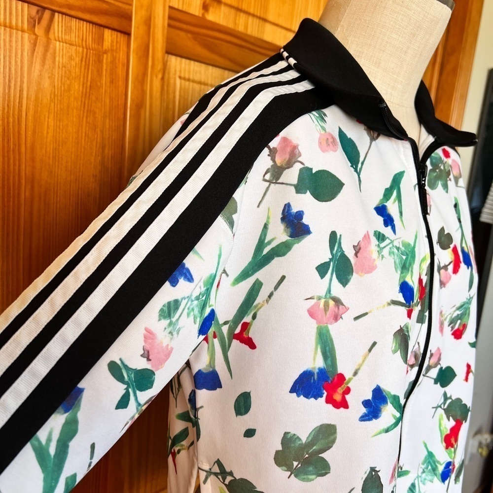 Adidas Trefoil Stripes Floral Cropped Full Zip Track Jacket Casual Trendy - Picture 5 of 10